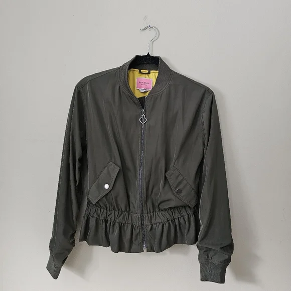 Kate Spade Twill Flounce Bomber Olive Green Jacket - Picture 5 of 13